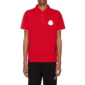 Moncler Logo Patch Cotton Piqué Polo in 455 Red Maglia Polo Manica Corta